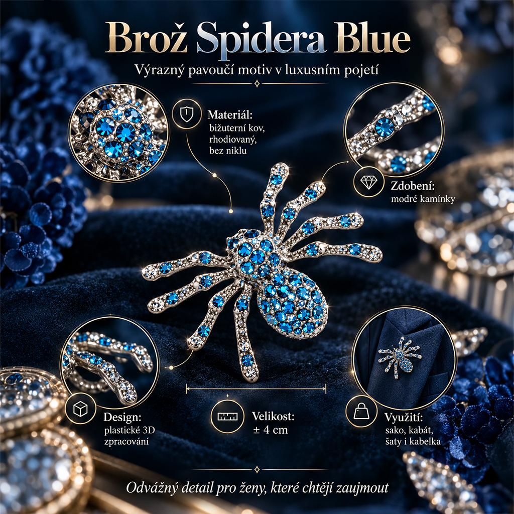 Spidera Blue – dámská brož s pavoukem 4
